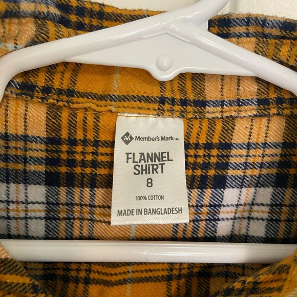 Member’s Mark boy’s yellow & blue plaid flannel shirt‎ — size 8 - Picture 3 of 5